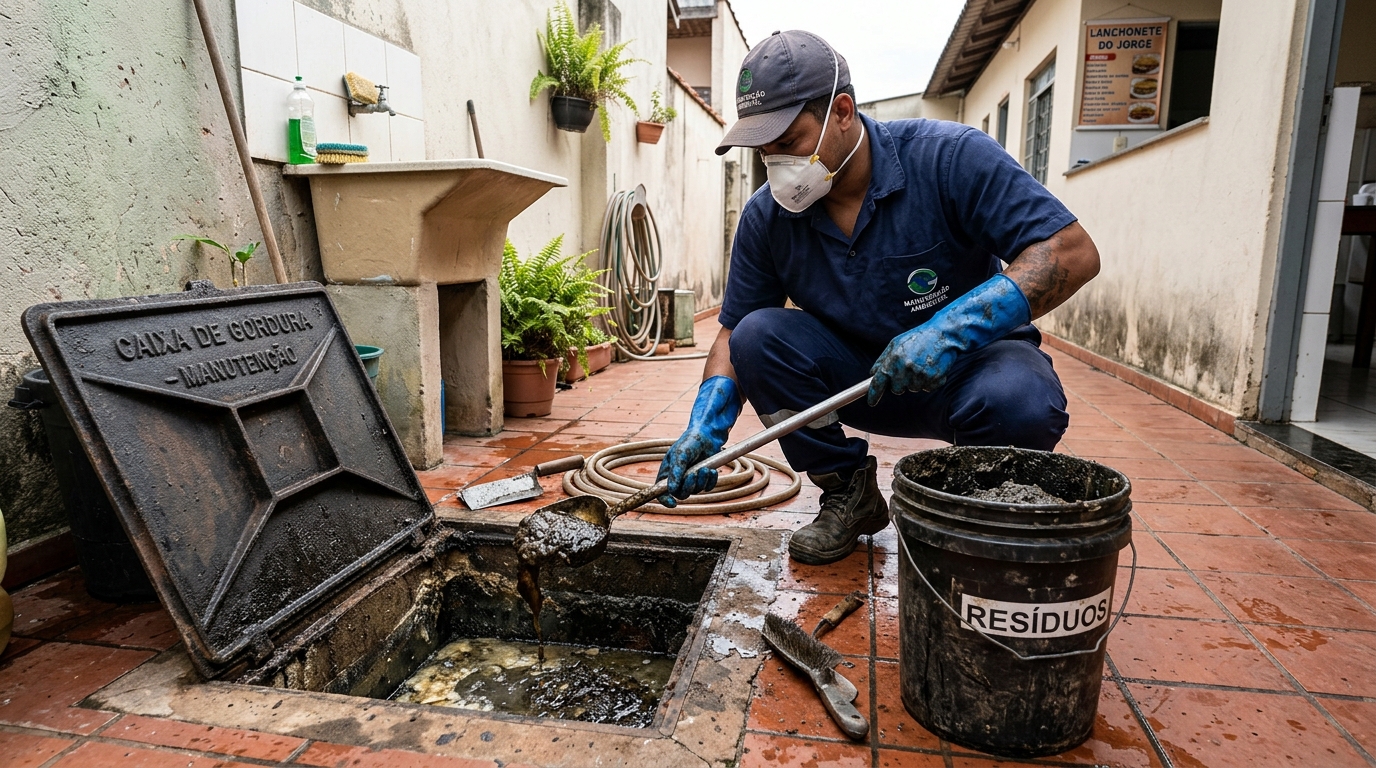 Remoção de resíduos da caixa de gordura em Goiânia‑GO